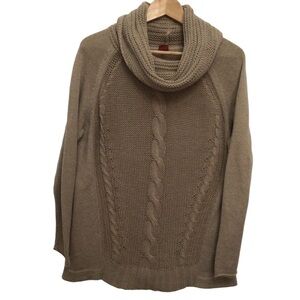 OLSEN collection fisherman knit cotton sweater cable chunky knit medium tan nude